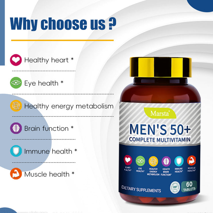 MEN'S 50+ Complete Multivitamin

Vitamin A

Vitamin C

Vitamin D

Vitamin E